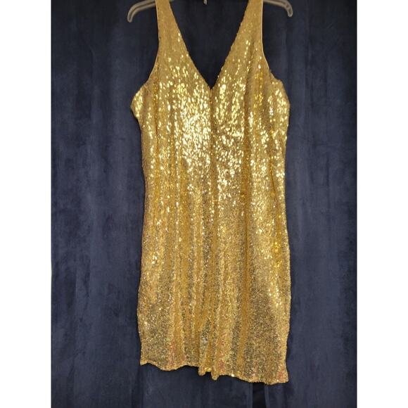 Eva USA Bright Gold Sequin Short Formal Party Homecoming Dance Dress Size Large - Picture 5 of 7